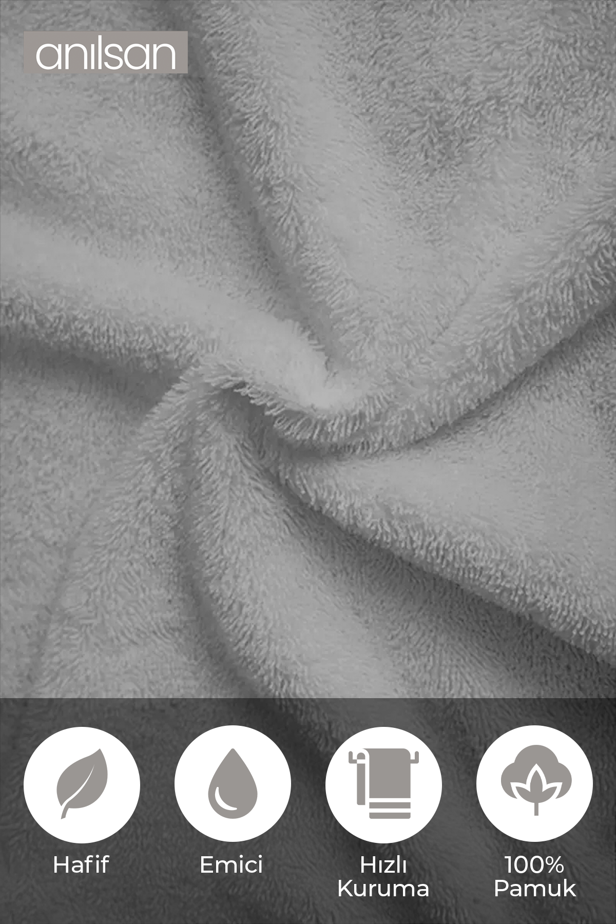 10'lu Düz Gri El Havlusu - 50x90 Cm, 225 Gr, %100 Pamuk, Spa Ve Otel Havlusu