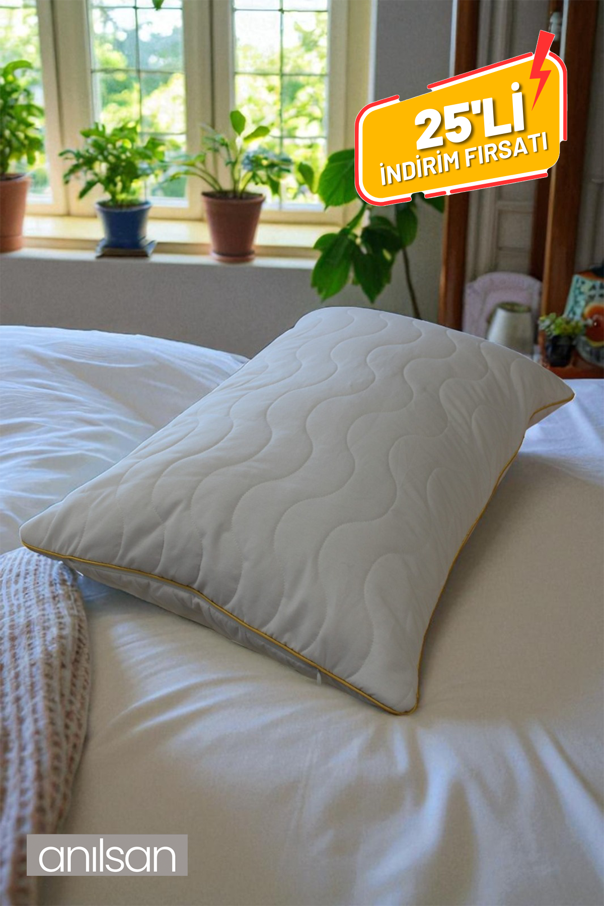 25 Adet Biyeli Kapitone Deluxe Pamuklu Fermuarlı Yastık Koruyucu Kılıf 50x70 cm