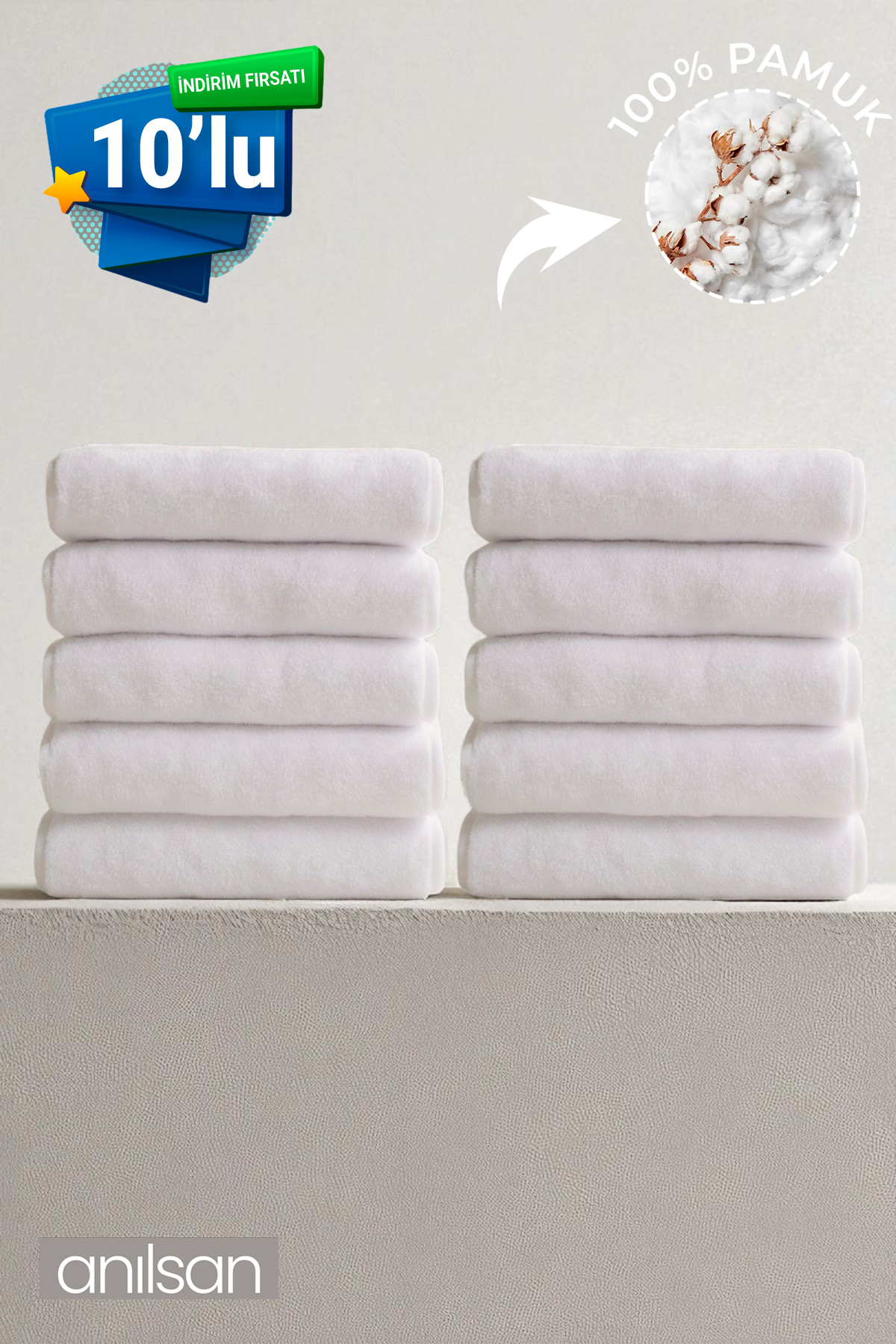 10'lu Büyük Banyo Havlusu - 90x150 Cm, 650gr, %100pamuk, Spa Ve Otel Havlusu