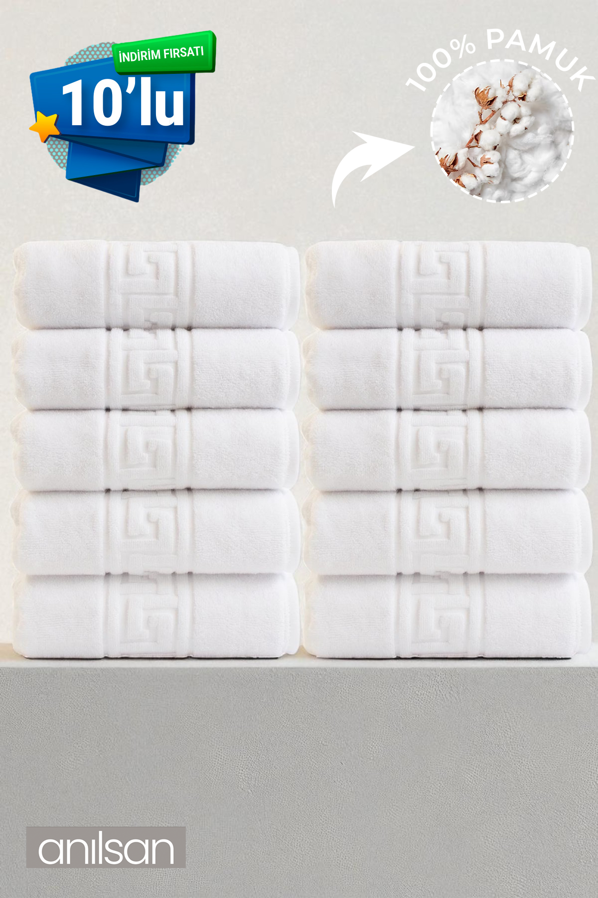 10'lu Greek El Havlusu - 50x90 Cm, 225gr, %100 Pamuk, Spa Ve Otel Havlusu
