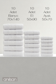 30'lu Greek Havlu Otel Serisi S - 10 El Havlu 50x90,  10 Banyo Havlu 70x140, 10 Ayak Havlu 50x70