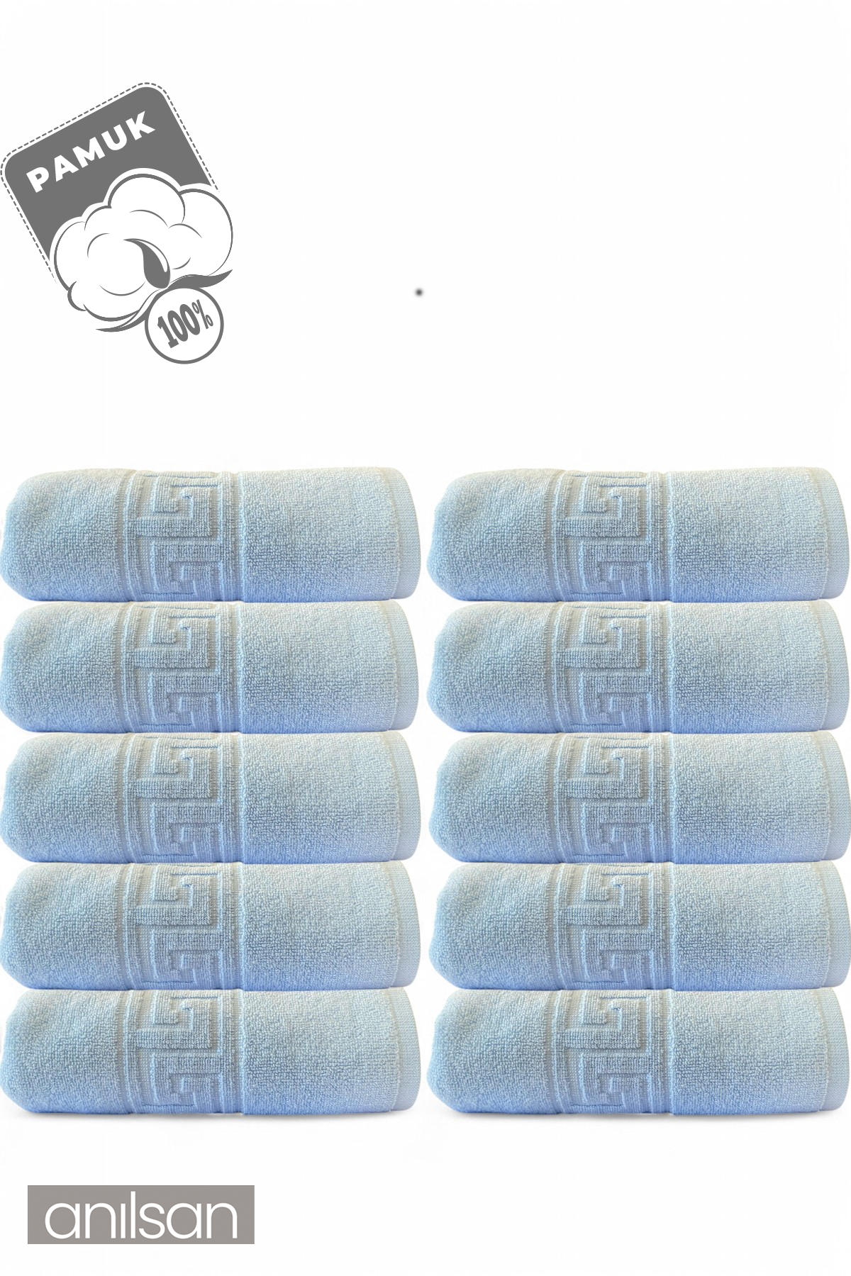 10'lu Mavi Greek Beyaz Banyo Havlusu - 70x140 Cm, 490 Gr, %100pamuk, Spa Ve Otel Havlusu