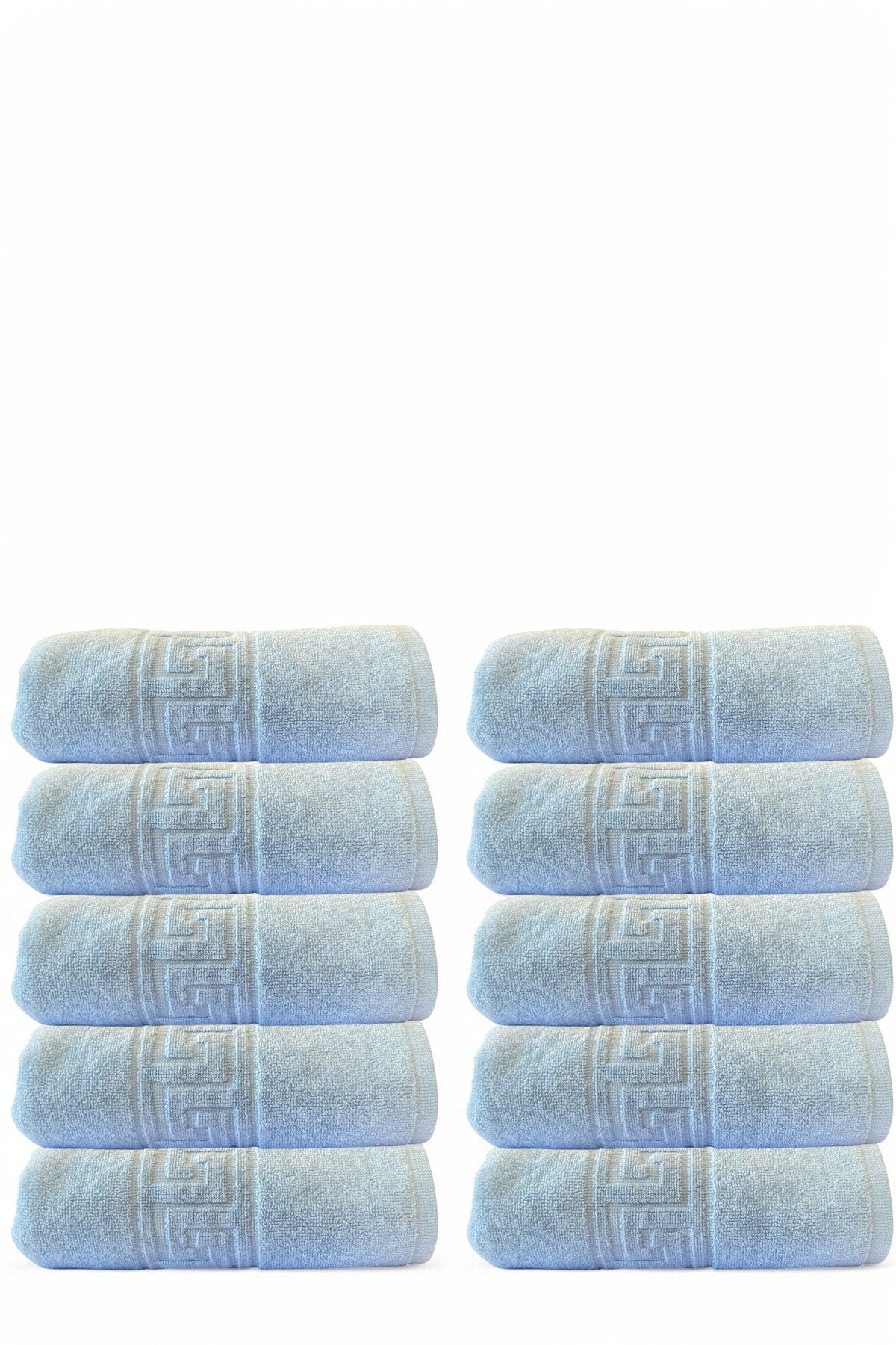 10'lu Mavi Greek Beyaz Banyo Havlusu - 70x140 Cm, 490 Gr, %100pamuk, Spa Ve Otel Havlusu