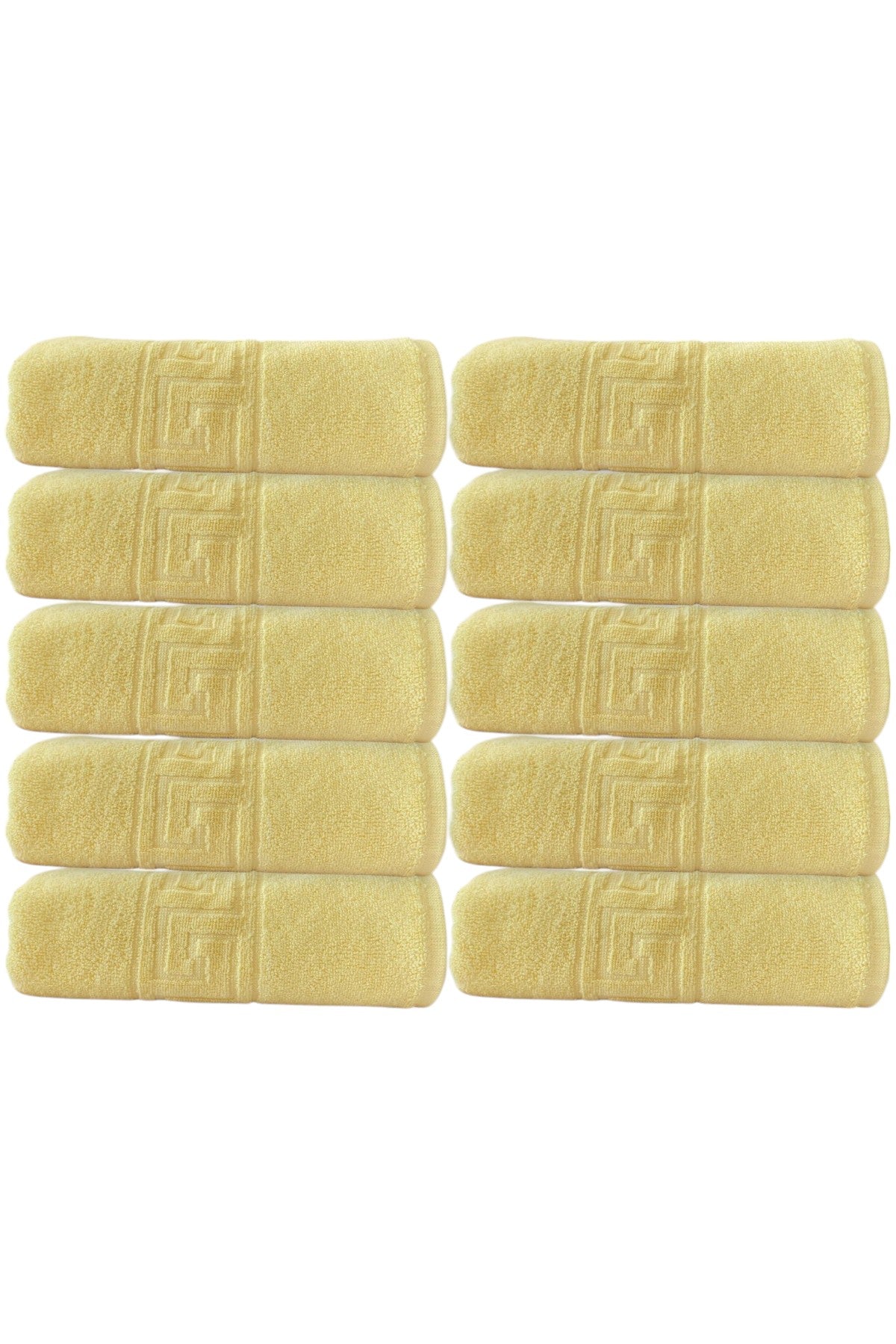 10'lu Sarı Greek Beyaz Banyo Havlusu - 70x140 Cm, 490 Gr, %100pamuk, Spa Ve Otel Havlusu