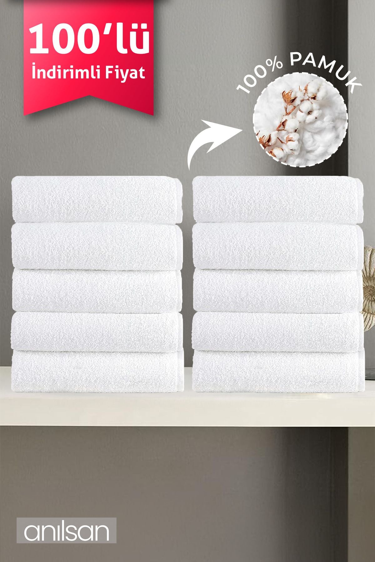 100'lü Beyaz Banyo Havlusu - 70x140cm, 490gr, %100pamuk, Spa Ve Otel Havlusu