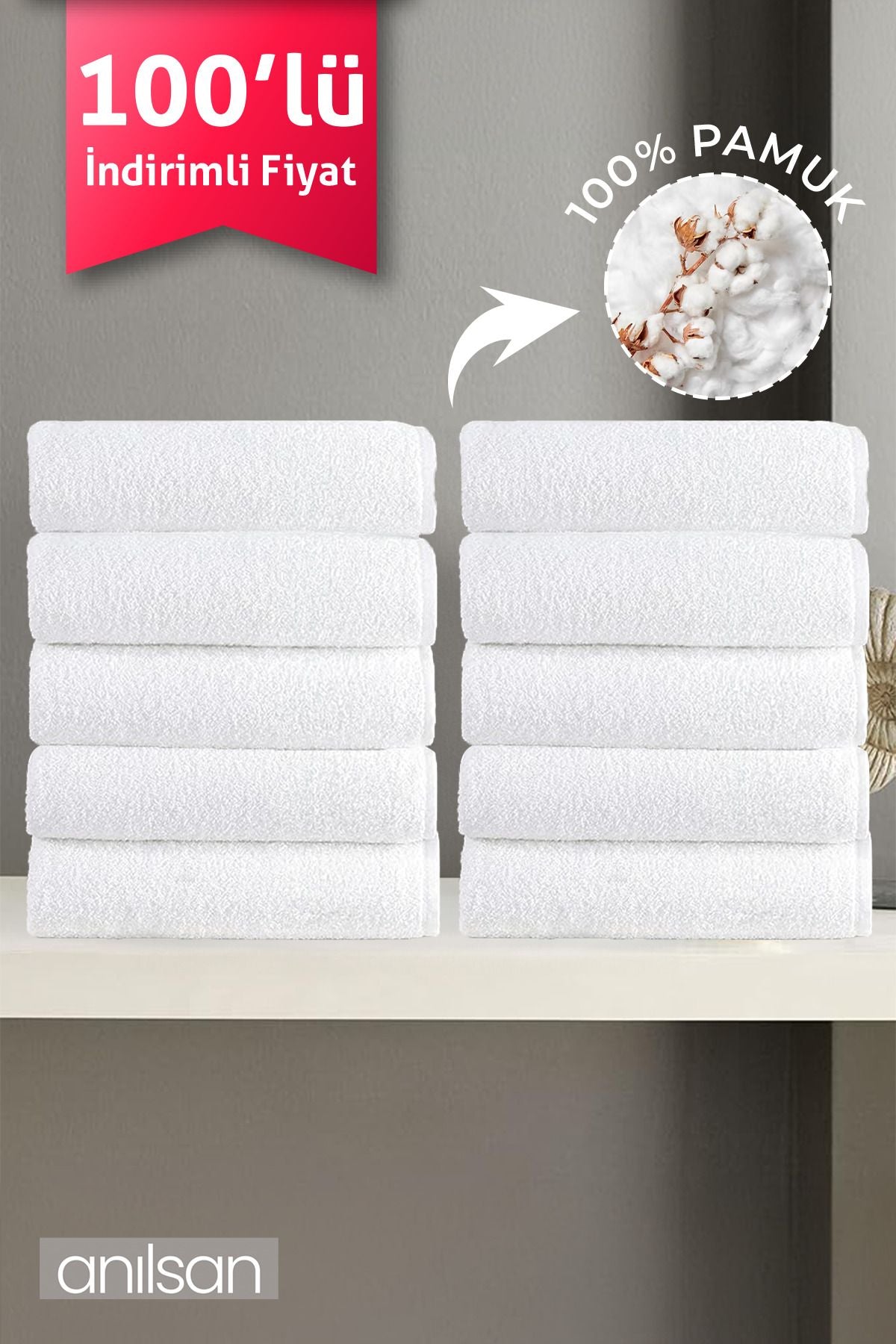 100'lü Beyaz El Havlusu - 50x90 Cm, 225 Gr, %100 Pamuk, Spa Ve Otel Havlusu