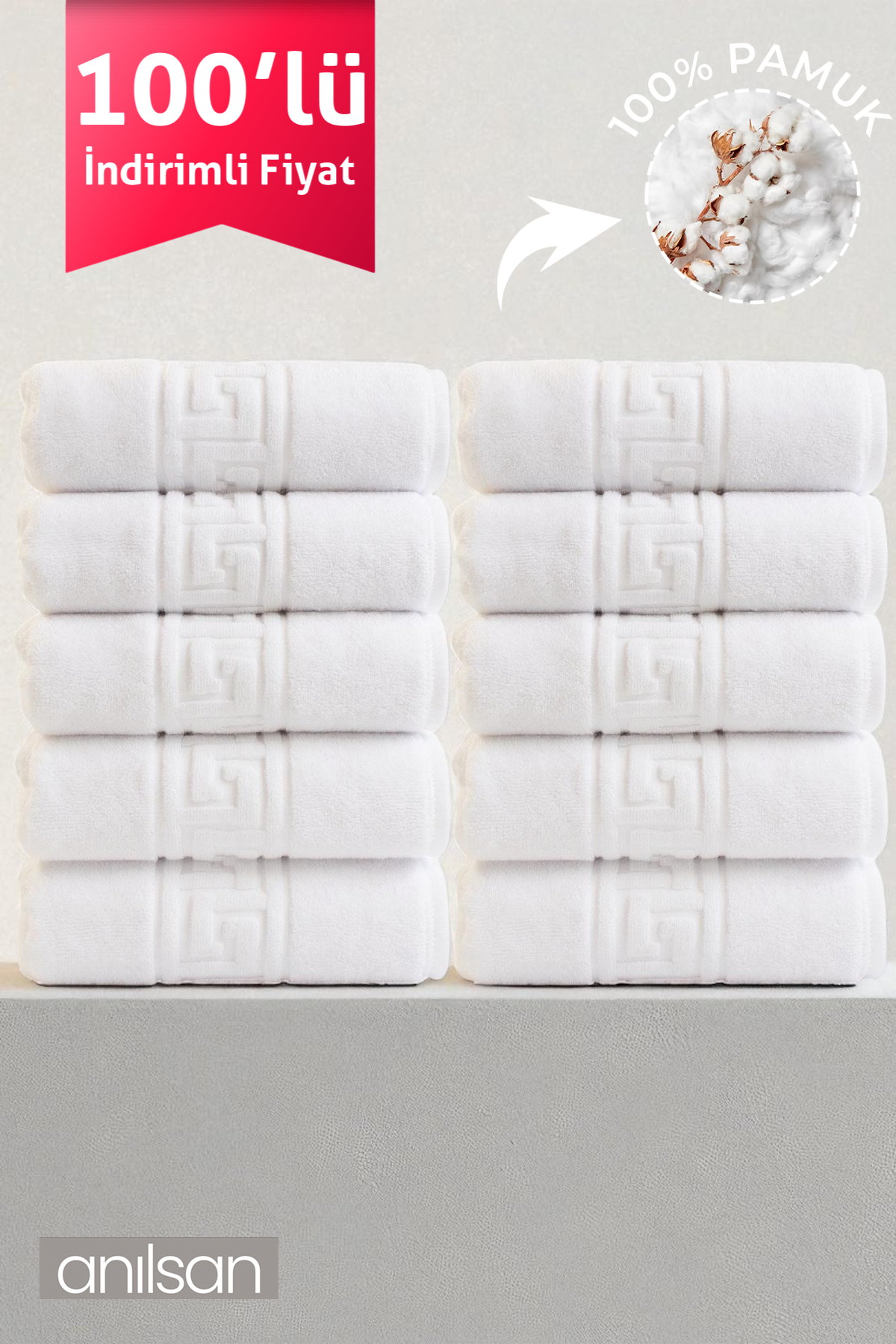 100'lü Greek Beyaz Banyo Havlusu - 70x140 Cm, 490 Gr, %100pamuk, Spa Ve Otel Havlusu (10 Adet)
