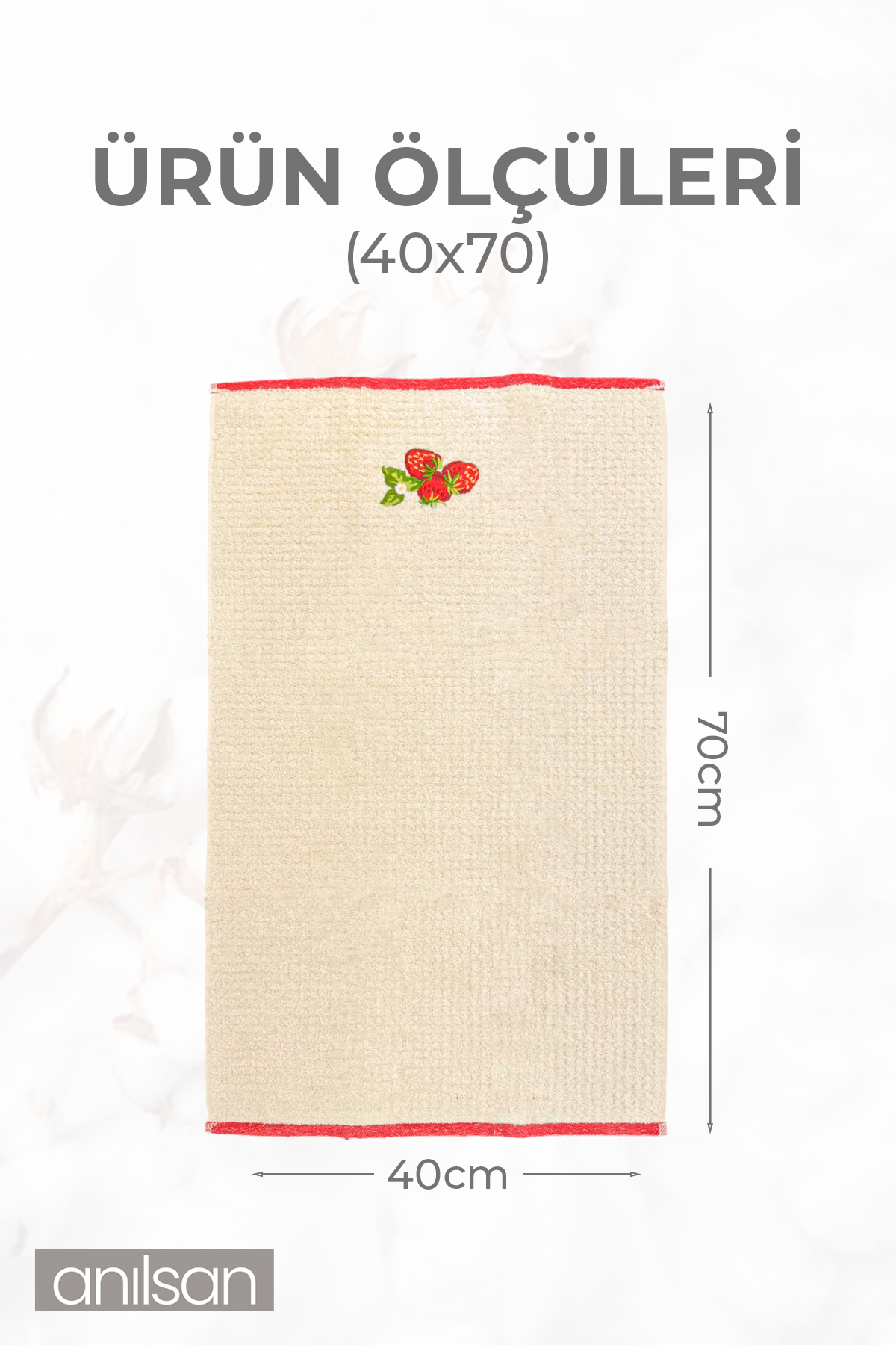 10'lu Bej Çilek Desen Mutfak Havlusu Seti %100 Pamuk  - 40x70 cm, 120 gr El ve Yüz Havlusu (10 Adet)