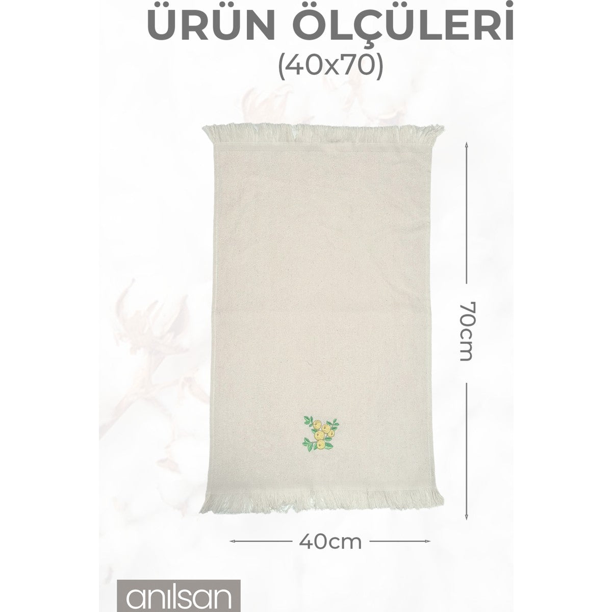 2'li Bej Yeşil Zeytin Detaylı Mutfak Havlusu %100 Pamuk  - 40x70 cm El ve Yüz Havlusu
