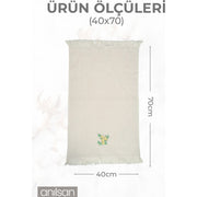 2'li Bej Yeşil Zeytin Detaylı Mutfak Havlusu %100 Pamuk  - 40x70 cm El ve Yüz Havlusu