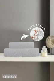 %100 Pamuk 2'li Gri Greek Havlu Seti - 1 Adet El Havlusu ve 1 Adet Banyo Havlusu
