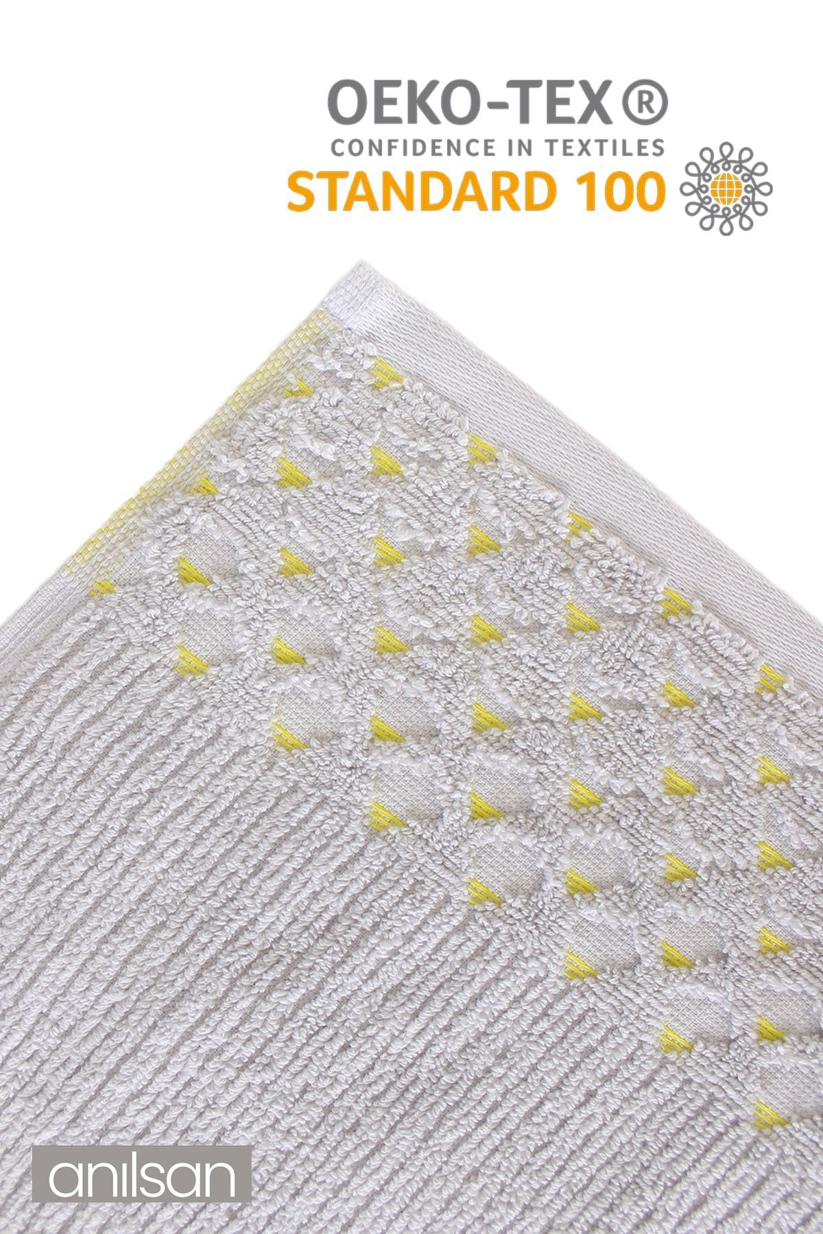 2'li Gri, Sarı Noktalı Havlu Set %100 Pamuk  - 1 Adet El Havlusu 50x90 - 1 Adet Banyo Havlusu 70x120