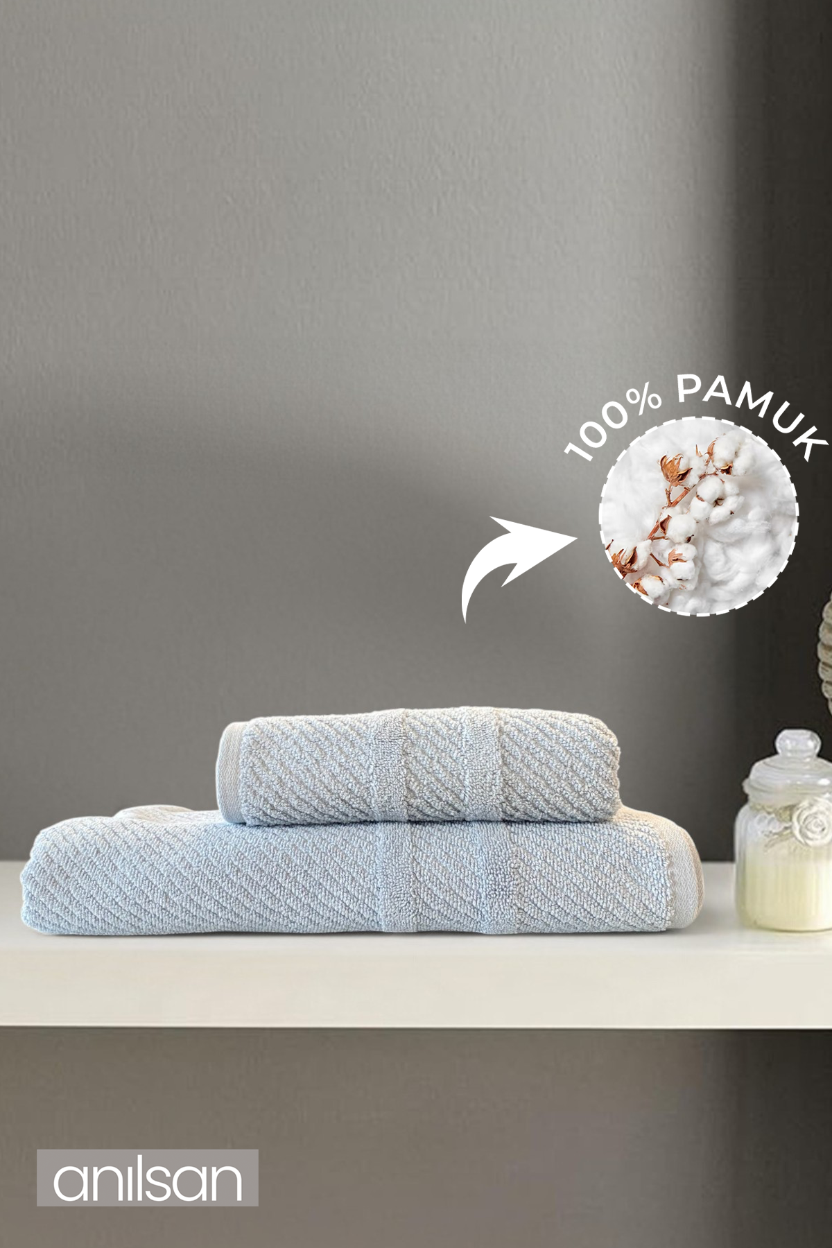 2'li Jakarlı Havlu Seti %100 Pamuk - 1 Adet El Havlusu 50x90 ve 1 Adet Banyo Havlusu 100x150