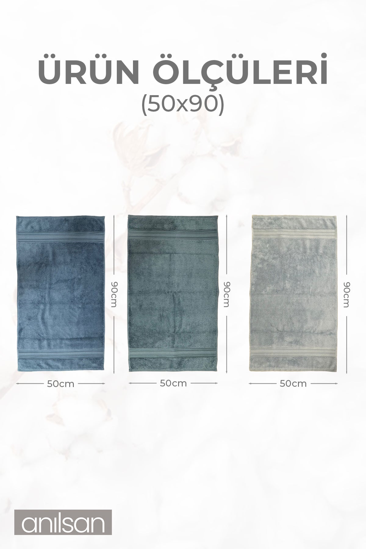 3'lü El Havlusu Seti %100 Pamuk- 50x90 Cm, %100 Pamuk, Spa Ve Otel Havlususu
