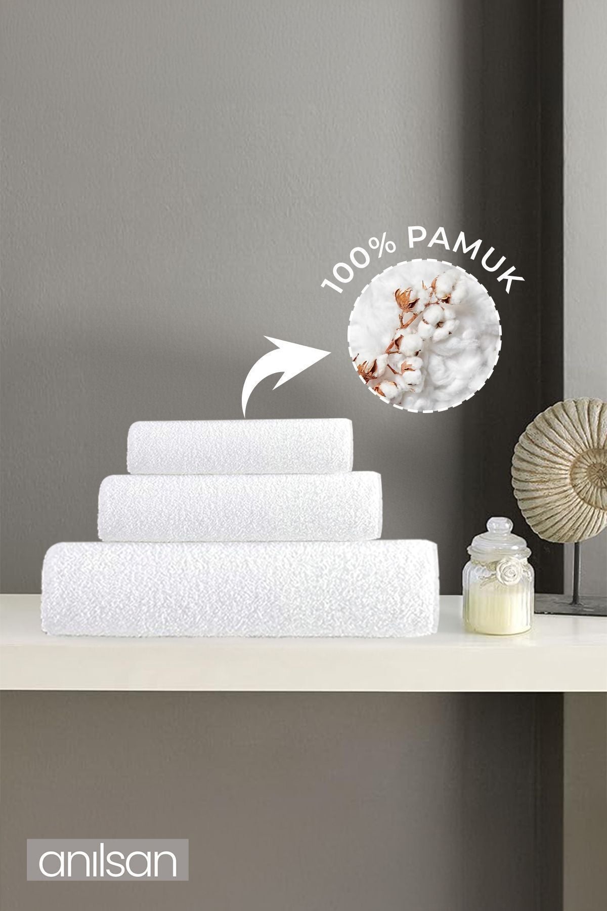 3lü Beyaz Havlu Seti -1 Adet El Havlusu 50x90 1 Adet Banyo Havlusu 70x140 1 Adet Ayak Havlusu 50x70
