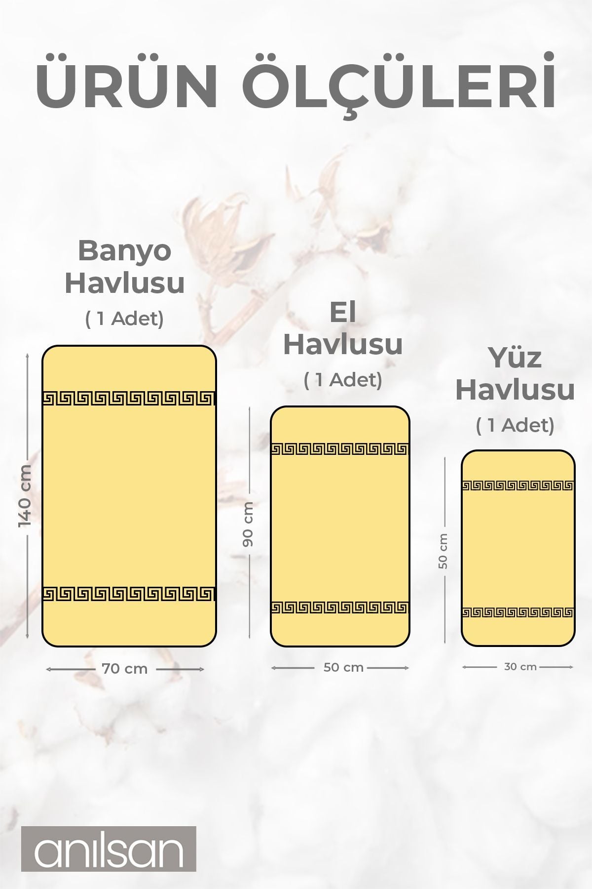 3'lü Mavi Greek Havlu Seti %100 Pamuk  - 1 Adet El Havlusu 1 Adet Yüz Havlusu ve 1 Adet Banyo Havlusu