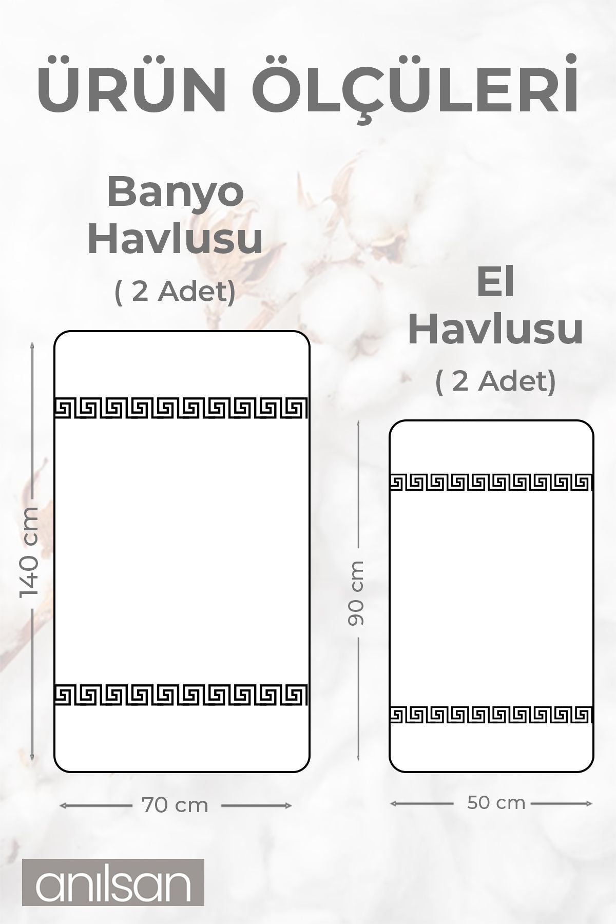 4'lü Greek Havlu Set %100Pamuk - 2 Adet El Havlusu 50x90 ve 2 Adet Banyo Havlusu 70x140