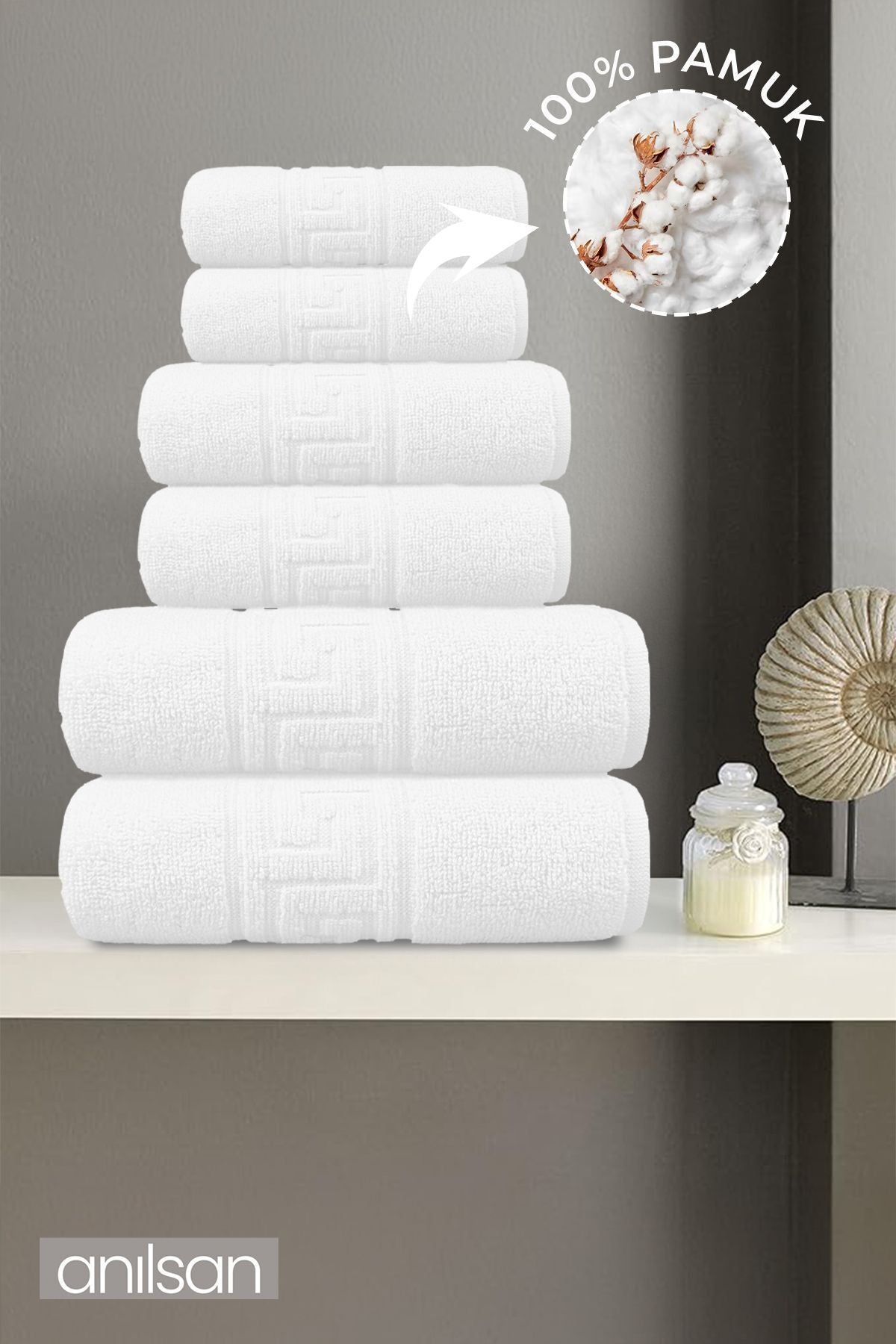 6lı Greek Havlu Seti - 2 Adet El Havlusu 50x90, 2 Adet Banyo Havlusu 70x140 ,2 Adet Ayak Havlu 50x70