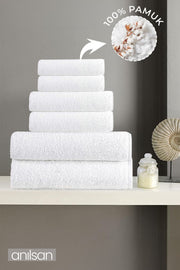 6'lı Beyaz Havlu Seti -2 Adet El Havlusu 50x90, 2 Adet Banyo Havlusu 140x70 ve 2 Ayak Havlusu 50x70