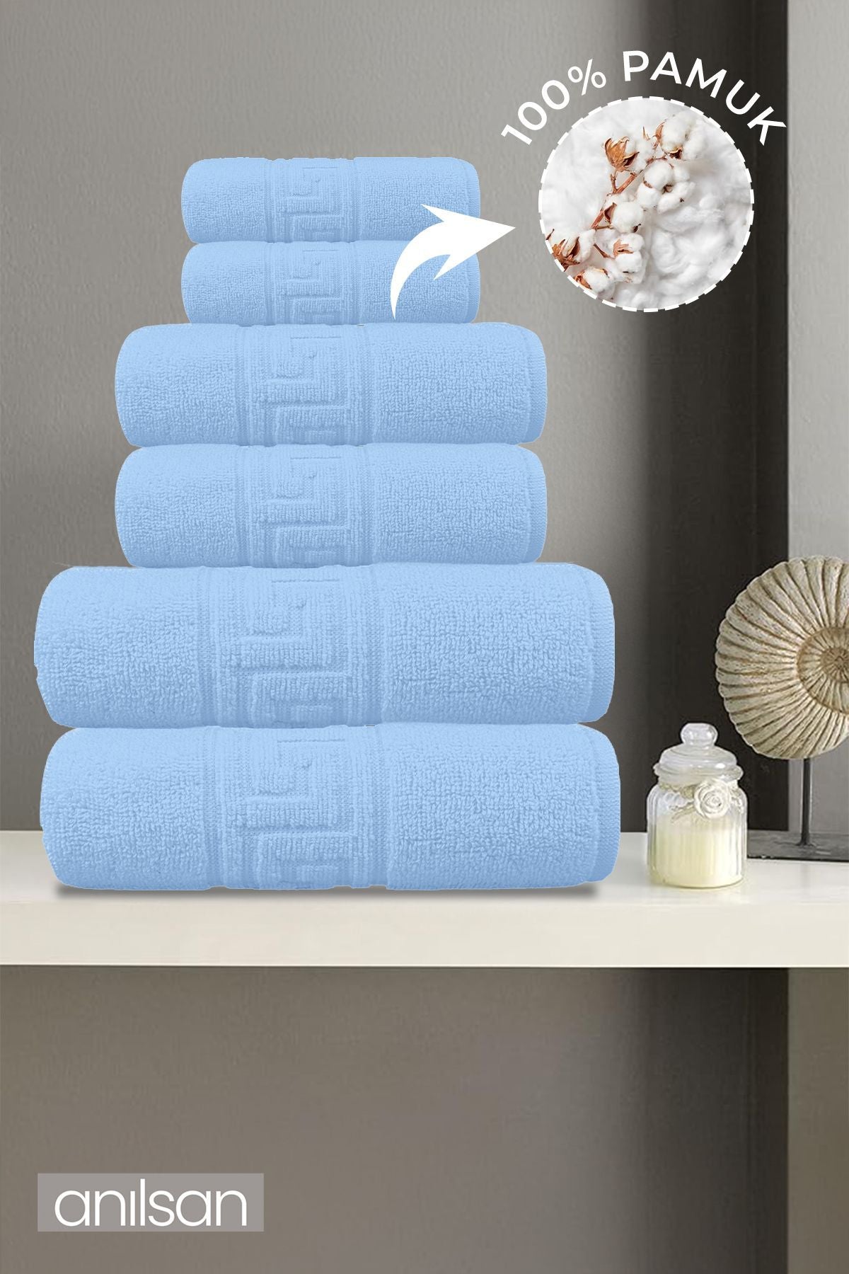 6'lı Sarı Greek Havlu Seti - 2 Ad El Havlusu 50x90 2 Ad Yüz Havlusu 50x30 2 Ad Banyo Havlusu 70x140