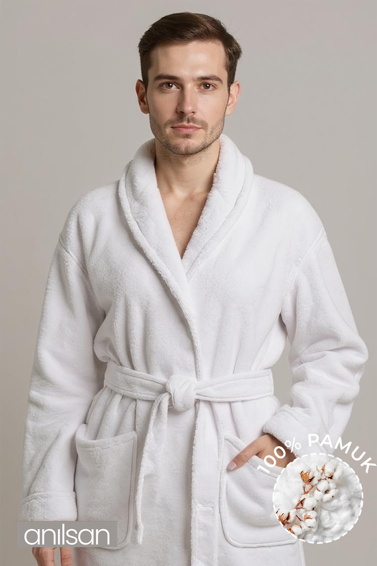 Şalyaka Bornoz Beyaz %100 Pamuk Unisex Spa Için Ideal Kadın/Erkek