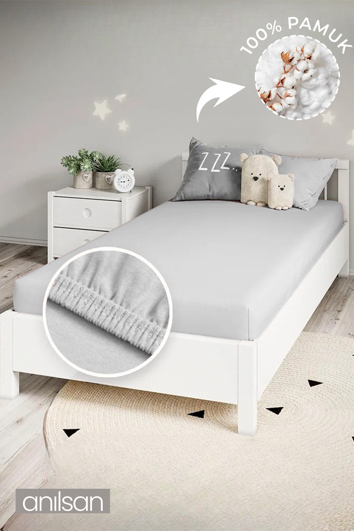 Sasha Bebek Lastikli Çarşaf Seti 70x140 - Beyaz %100 Pamuk
