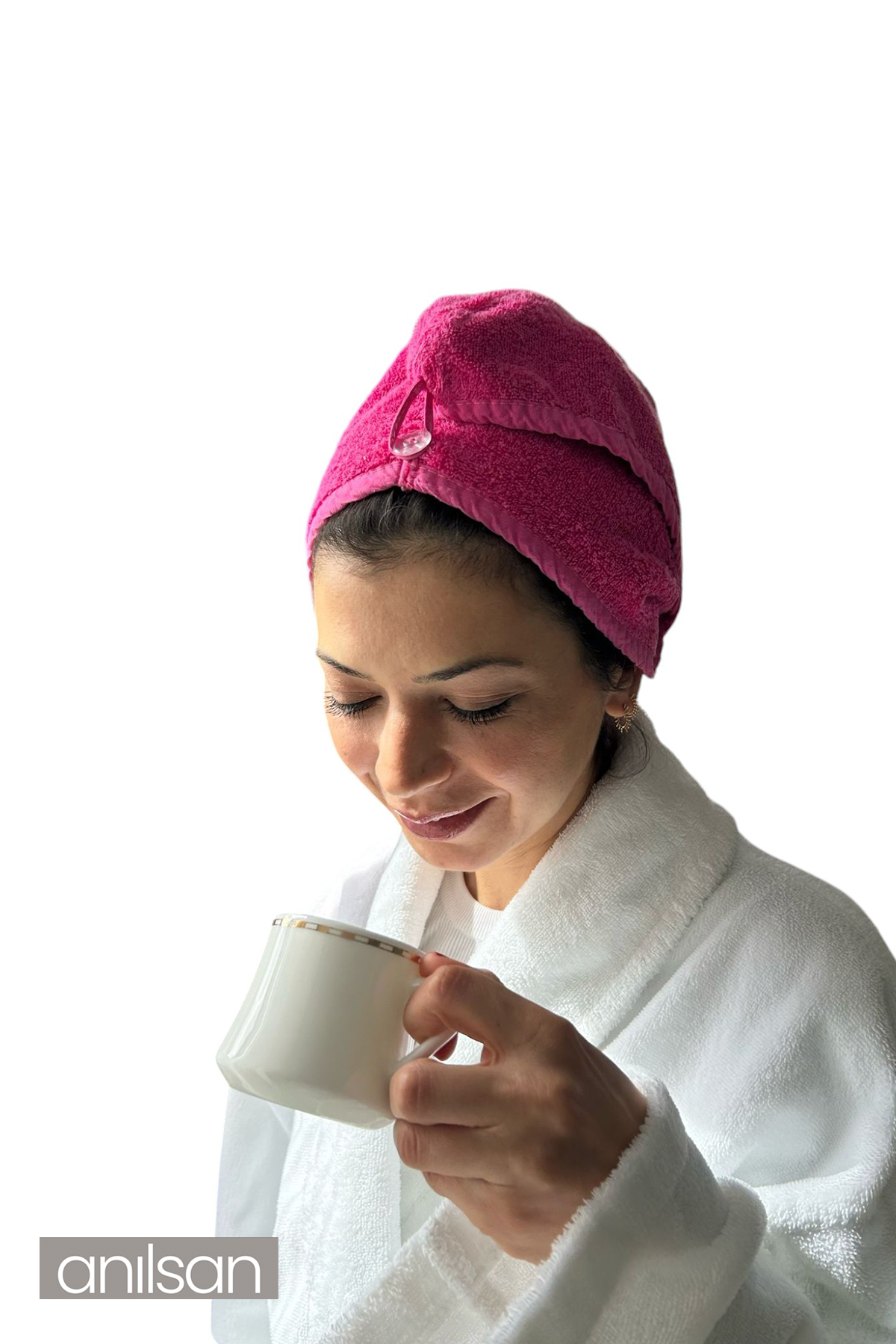 %100 Pamuk Fuşya Havlu Bone Saç Kurutma Bonesi Kafa Havlusu Duş Banyo Bonesi Islak Saç Kurulama Bone