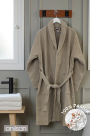 Şalyaka Zaya Bornoz Bej %100 Pamuk Unisex Spa Için Ideal Kadın/Erkek
