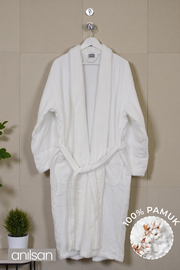 Şalyaka Kadife Biyeli Waffle Otel Bornozu %100 Pamuk Unisex, Spa İçin İdeal  Kadın/Erkek