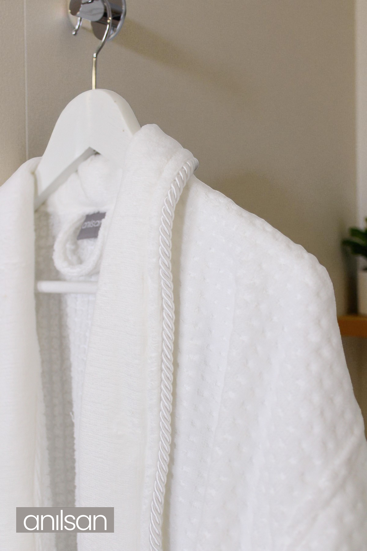 Şalyaka Kadife Biyeli Waffle Otel Bornozu %100 Pamuk Unisex, Spa İçin İdeal  Kadın/Erkek