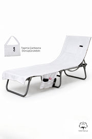 %100 Pamuk Şezlong Havlusu Beyaz 60x180 cm - Hızlı Kuruyan Plaj ve Havuz Havlusu