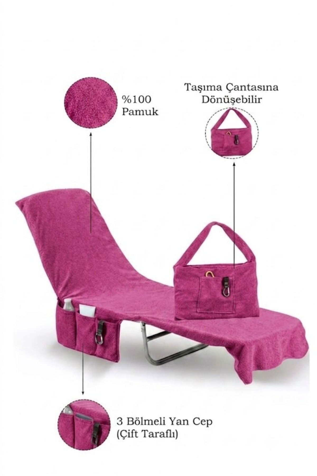 %100 Pamuk Şezlong Havlusu Mürdüm 60x180 cm - Hızlı Kuruyan Plaj ve Havuz Havlusu