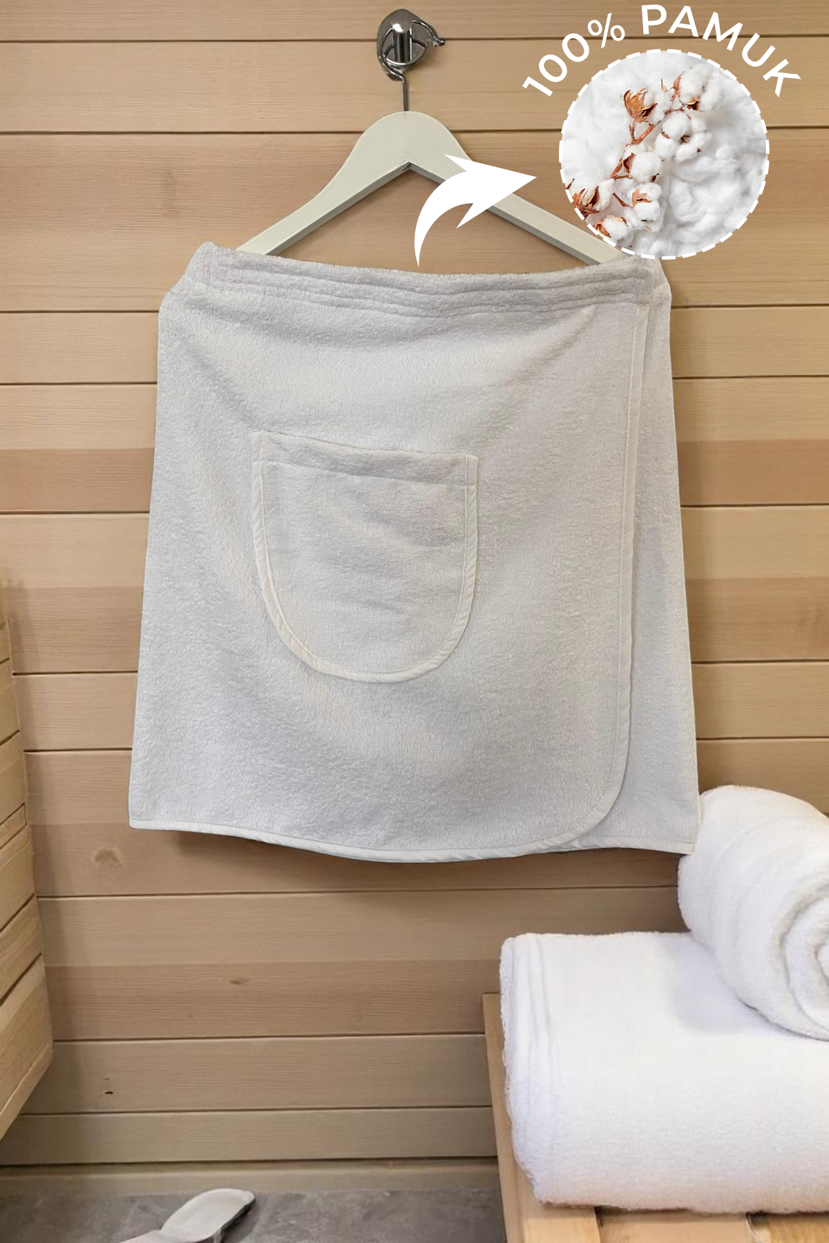 %100 Pamuk Kısa Spa & Hamam İçin Sauna Etel Havlu+ Beyaz El Havlusu 50x90