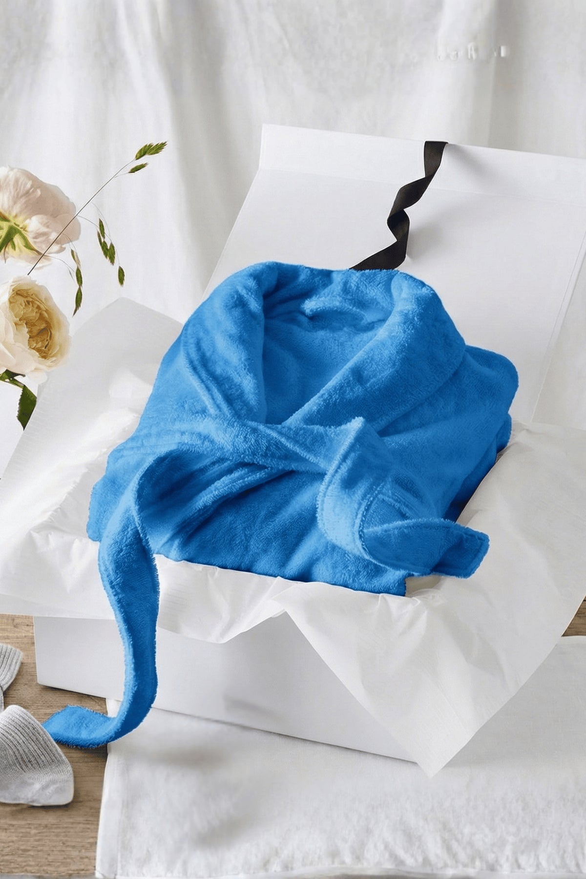 Şalyaka Bornoz Koyu Turkuaz %100 Pamuk Unisex Spa Için Ideal Kadın/Erkek
