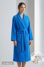 Şalyaka Bornoz Koyu Turkuaz %100 Pamuk Unisex Spa Için Ideal Kadın/Erkek