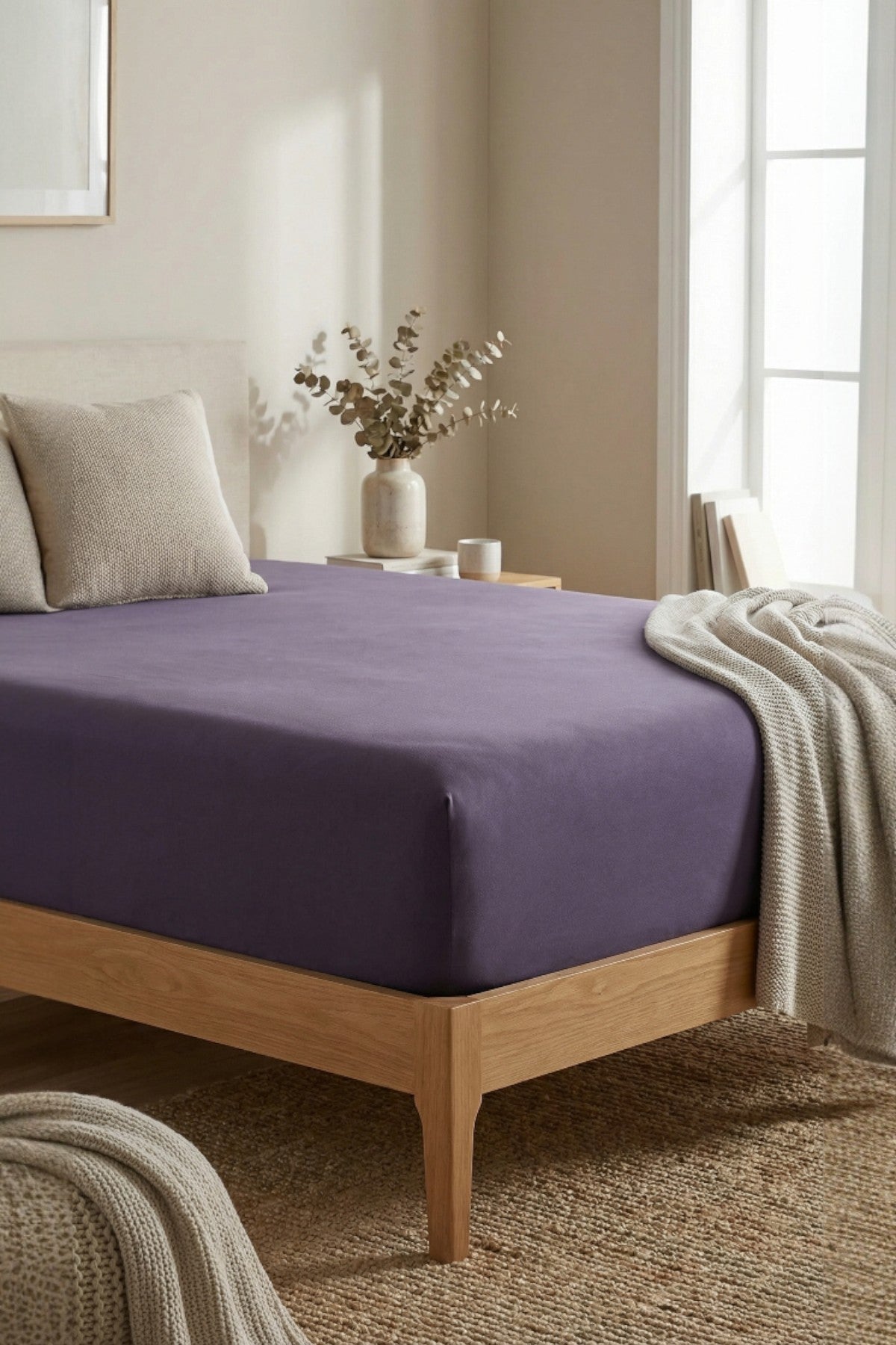 Jersey Çift kişilik Lastikli Çarşaf %100 Pamuk - Mürdüm