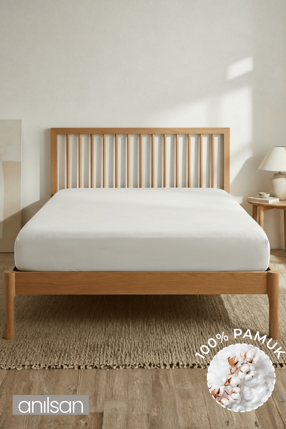 Jersey Çift kişilik Lastikli Çarşaf %100 Pamuk - Krem