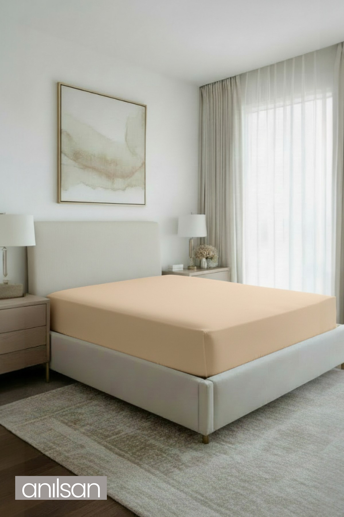 Jersey Çift kişilik Lastikli Çarşaf %100 Pamuk - Hardal