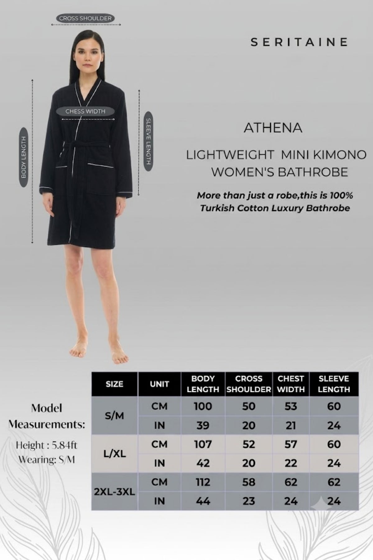 Athena Kimono Kadın Mini Bornozu - Siyah -Fitilli %100 Pamuk