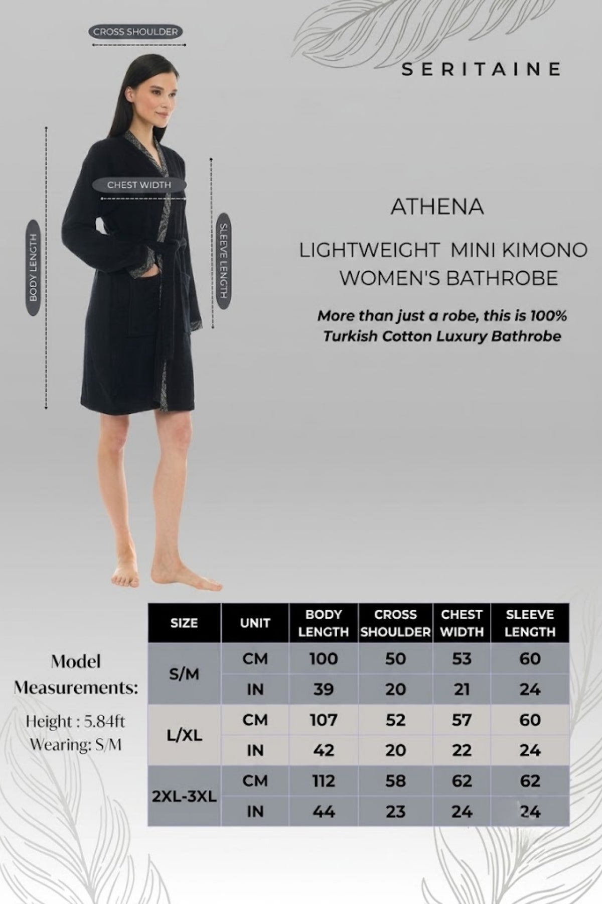 Athena Kimono Kadın Mini Bornozu - Siyah - Jakar Bordürlü %100 Pamuk