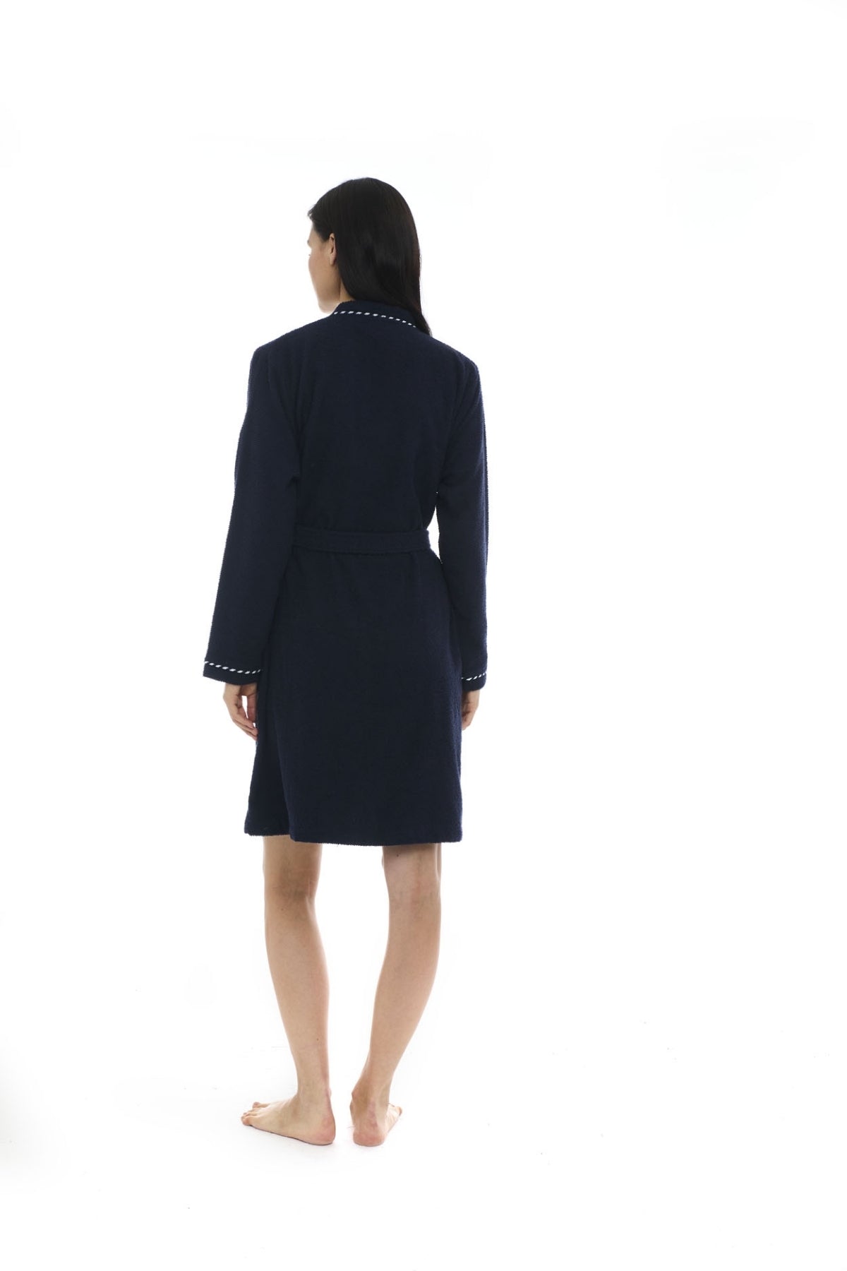 Athena Kimono Kadın Mini Bornozu - Lacivert -Fitilli %100 Pamuk