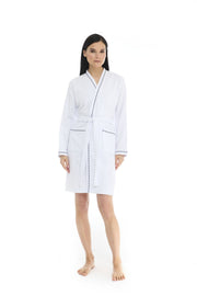Athena Kimono Kadın Mini Bornozu - Beyaz -Fitilli %100 Pamuk