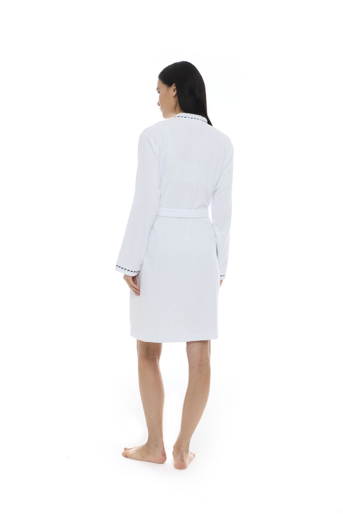 Athena Kimono Kadın Mini Bornozu - Beyaz -Fitilli %100 Pamuk