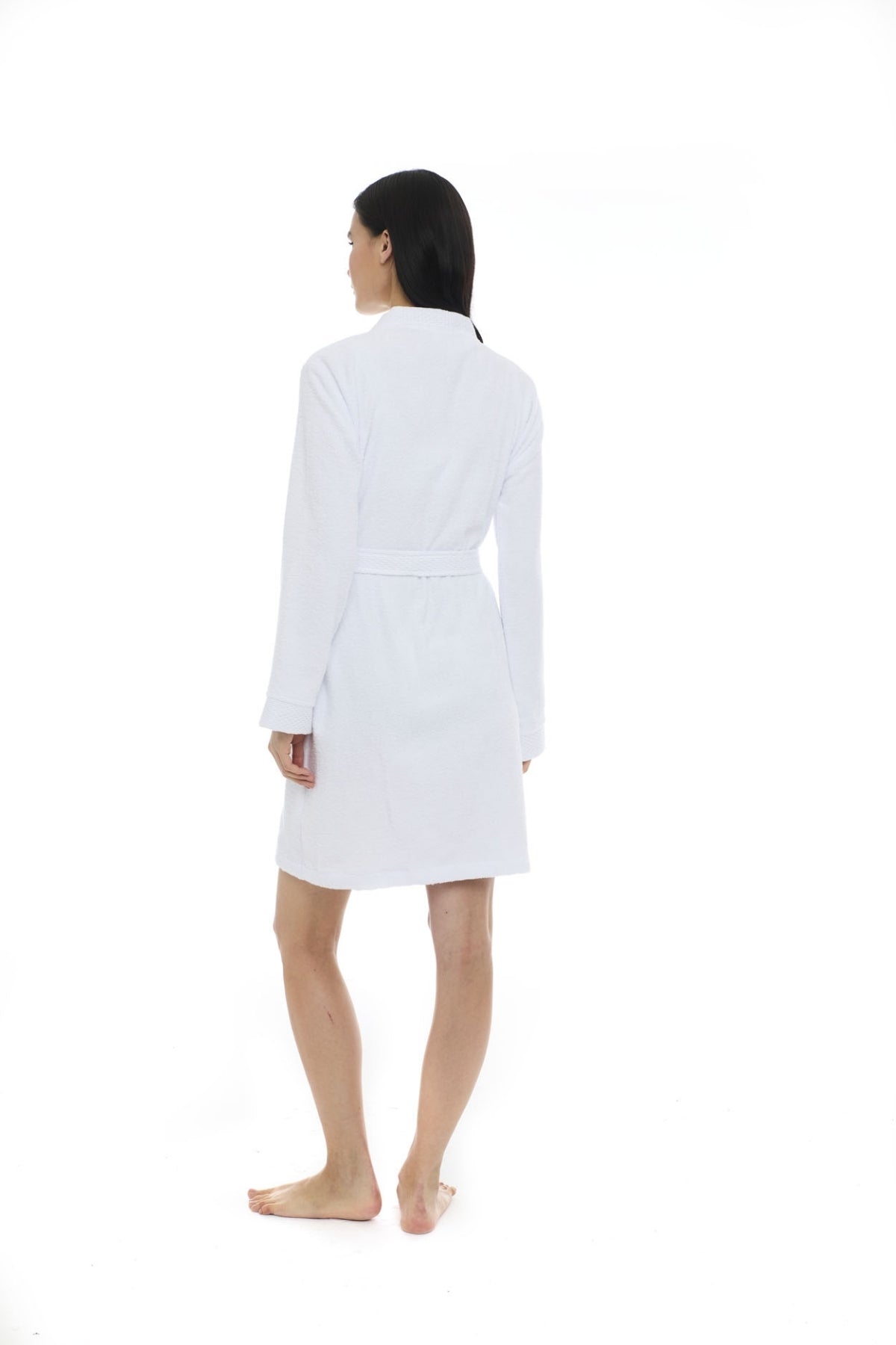 Athena Kimono Kadın Mini Bornozu - Beyaz -Armürlü %100 Pamuk