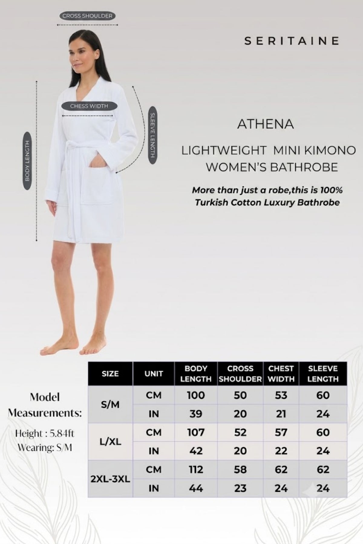 Athena Kimono Kadın Mini Bornozu - Beyaz -Armürlü %100 Pamuk