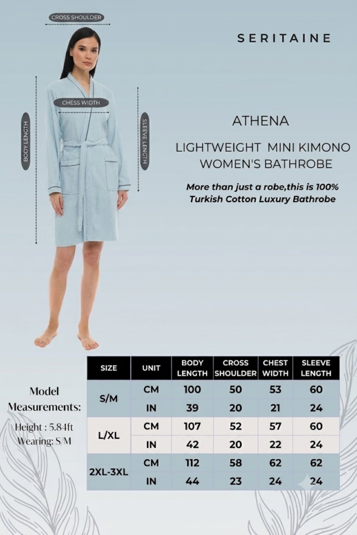 Athena Kimono Kadın Mini Bornozu - Açık Mavi - Fitilli %100 Pamuk