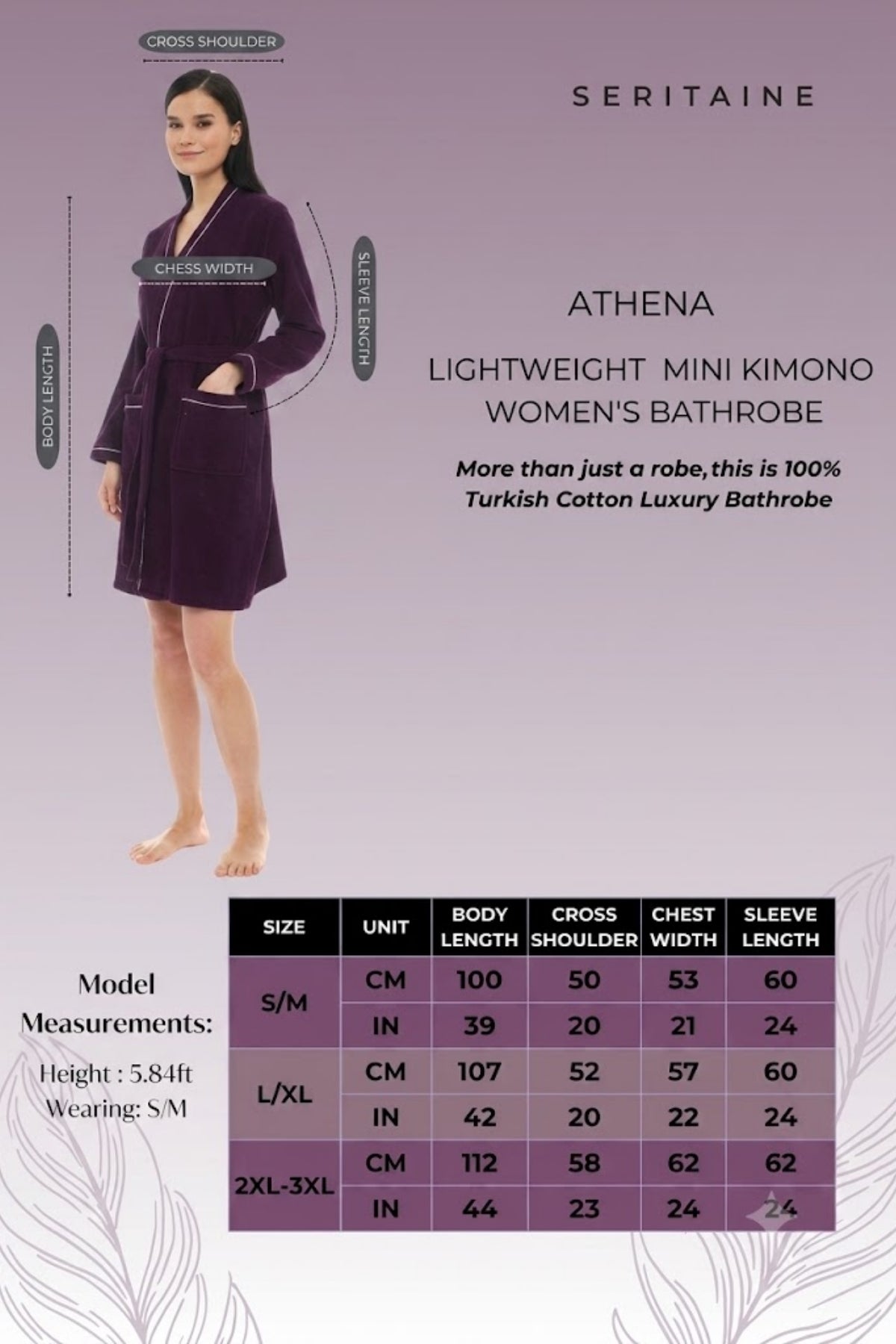 Athena Kimono Kadın Mini Bornozu  Mürdüm -Fitilli %100 Pamuk