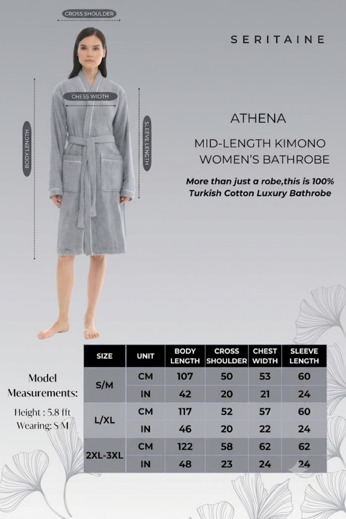 Athena Kimono Kadın Bornozu Gri -Fitilli %100 Pamuk