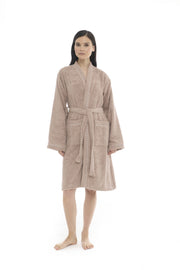Athena Kimono Kadın Bornozu Taupe -Fitilli %100 Pamuk