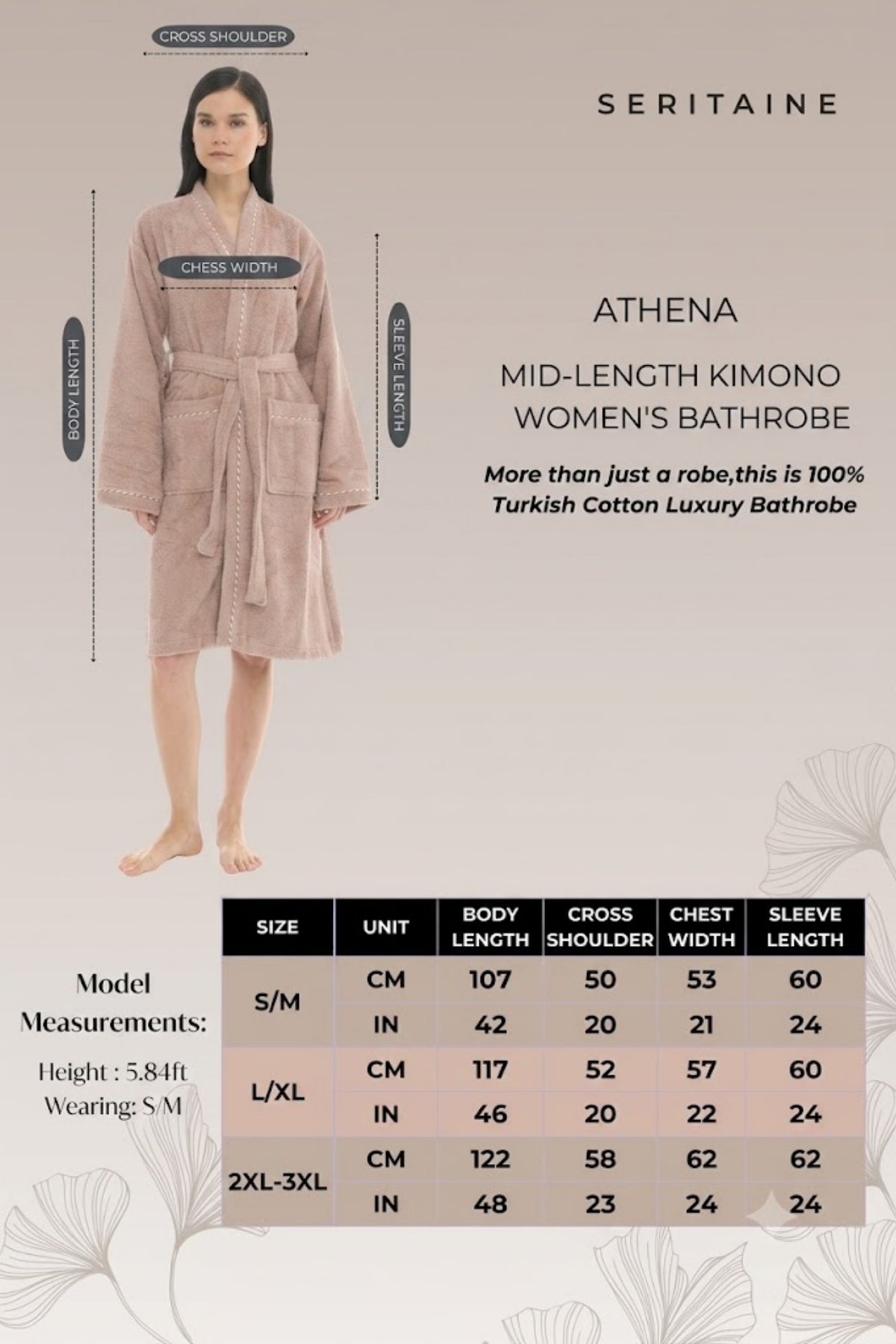 Athena Kimono Kadın Bornozu Taupe -Fitilli %100 Pamuk